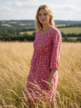 Boden Pink and Cream Knee Length Dress Size 16, Pockets, Lightweight
